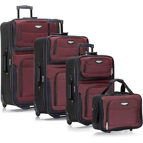 Travel Select Amsterdam Softside Expandable Luggage with Rolling Wheels, Red, 4-Piece Set (15/21/25/29)