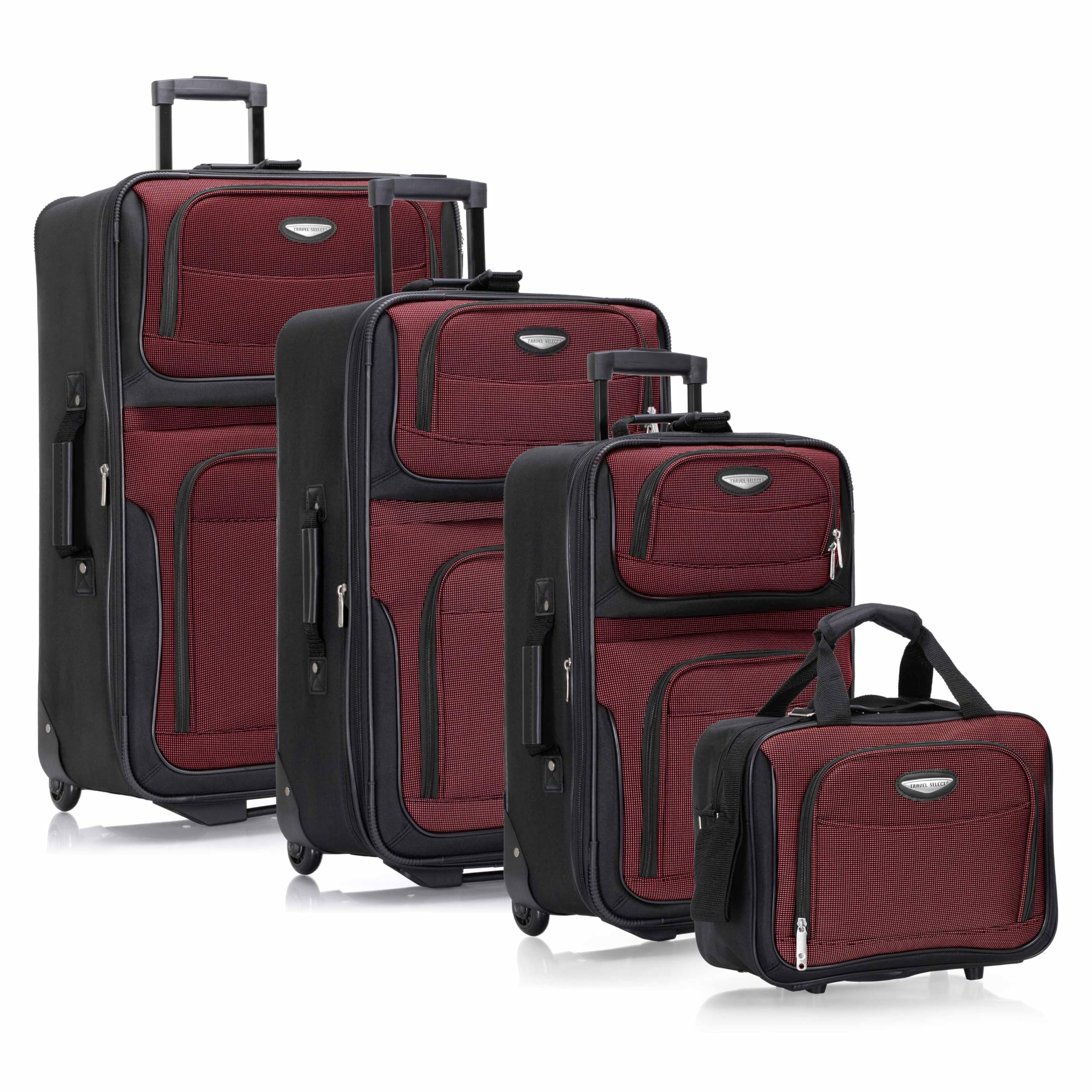 Travel Select Amsterdam 4-Piece Softside Expandable Rolling Luggage Set, Lightweight 2-Wheel Suitcases, Packing Cubes, Travel Tote, Durable Polyester Construction, Burgundy