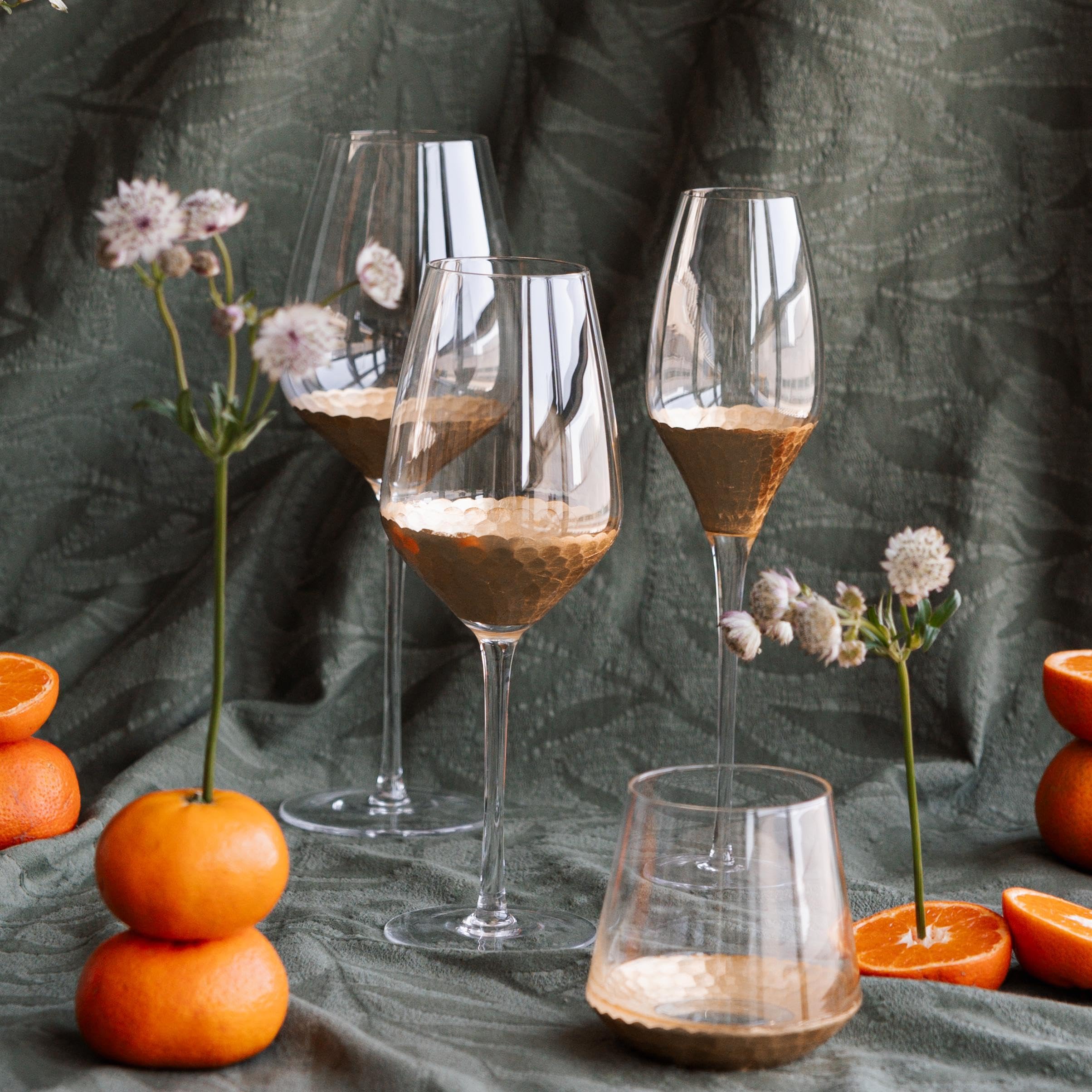 Kare Design Weißweinglas Gobi, Gläser-Set, 6-teilig, 450ml, Glas mit goldenen Details, Luxuriöser Kelch für festliche Tischdeko, Modernes Weinglas