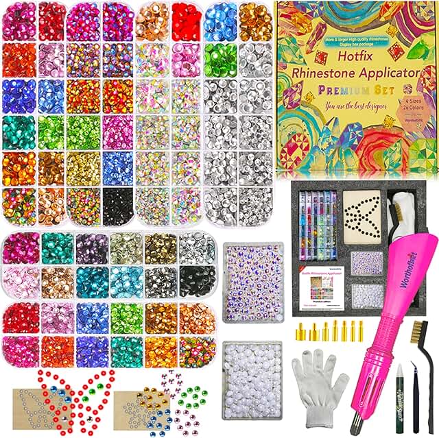 Hotfix Rhinestones Applicator with Large Rinestones Set and Flatback Pearls for Crafts Clothes Shoes, Bedazzler Kit Hot Fi...