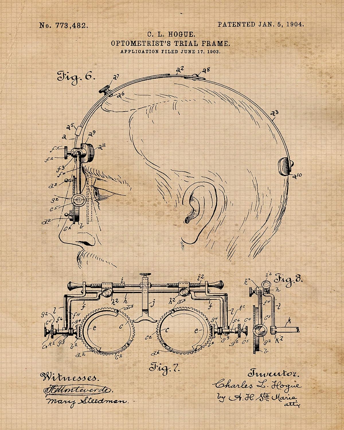 STARS BY NATURE Classic Optometry Patent Prints, 6 (8x10) Unframed Photos, Wall Art Decor for Home Work Office Eye Vision Smart Glasses Retail Studio Shop School College Student Teacher Nurse Doctor