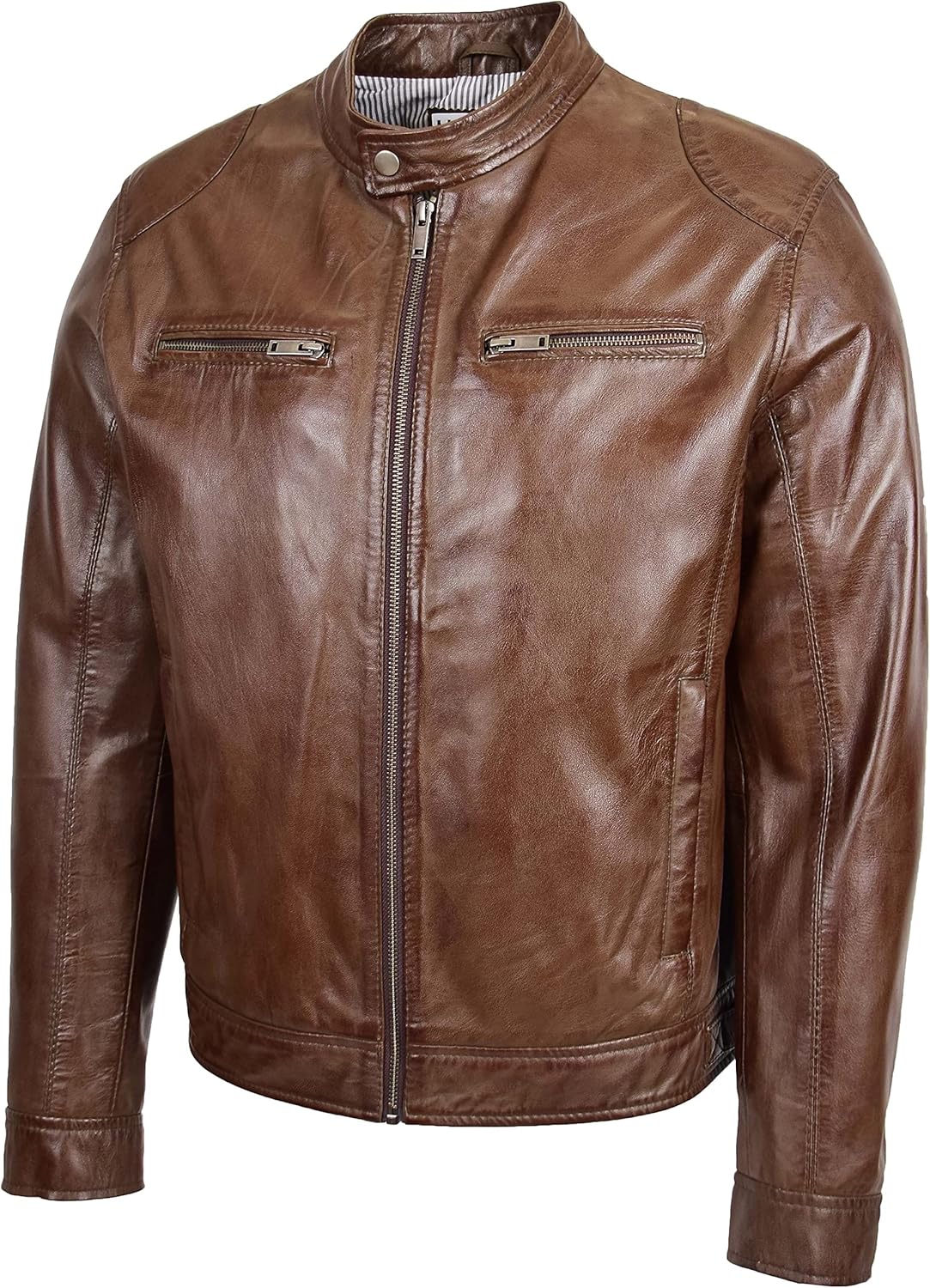 Mens Real Soft Leather Biker Jacket Cafe Racer Style Milton