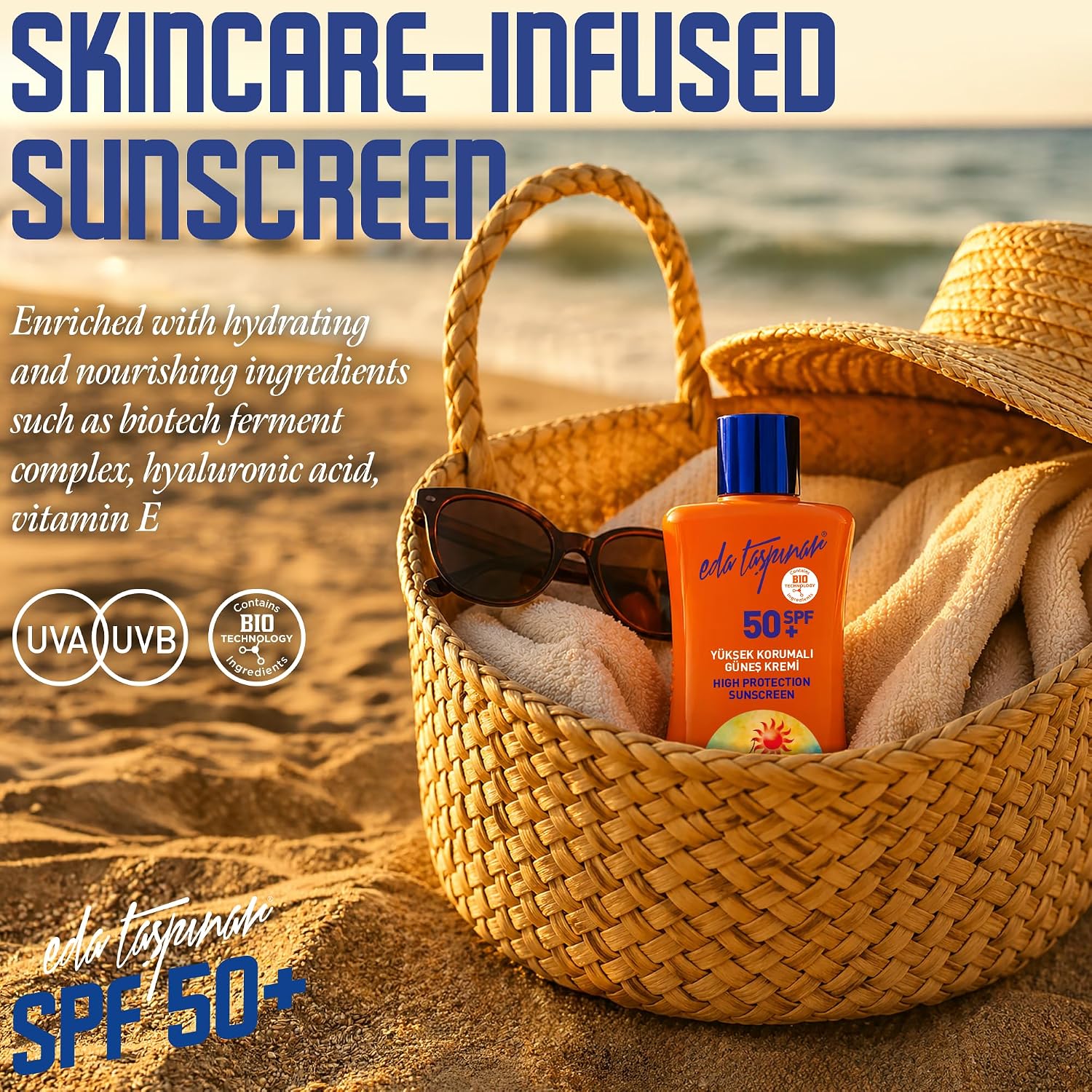 Eda Taspinar Travel Size SPF 50+ Sunscreen Lotion | Broad Spectrum UVA/UVB Face & Body Sunscreen | Moisturizing Vitamin E Formula for Sensitive Skin | Sun Tan Lotion | (50 ml/1.7 fl oz) 2 Pack image 2