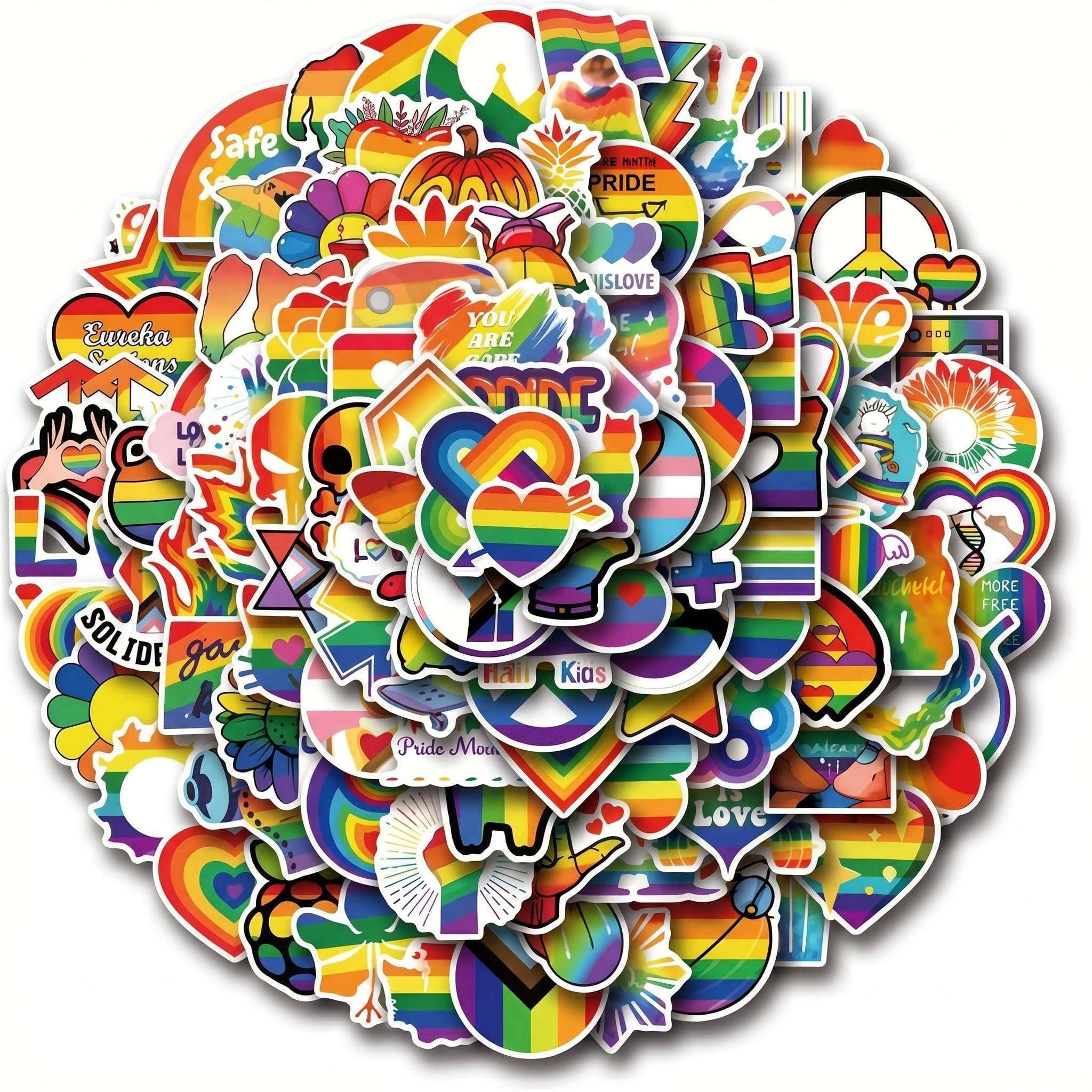 110 Pcs Pride Stickers, LGBTQ Rainbow Stickers, Rainbow Gay Pride Gifts, Colorful Aesthetic Sticker, for Laptop Book Car Phone Bumper Bottles Luggage Skateboard