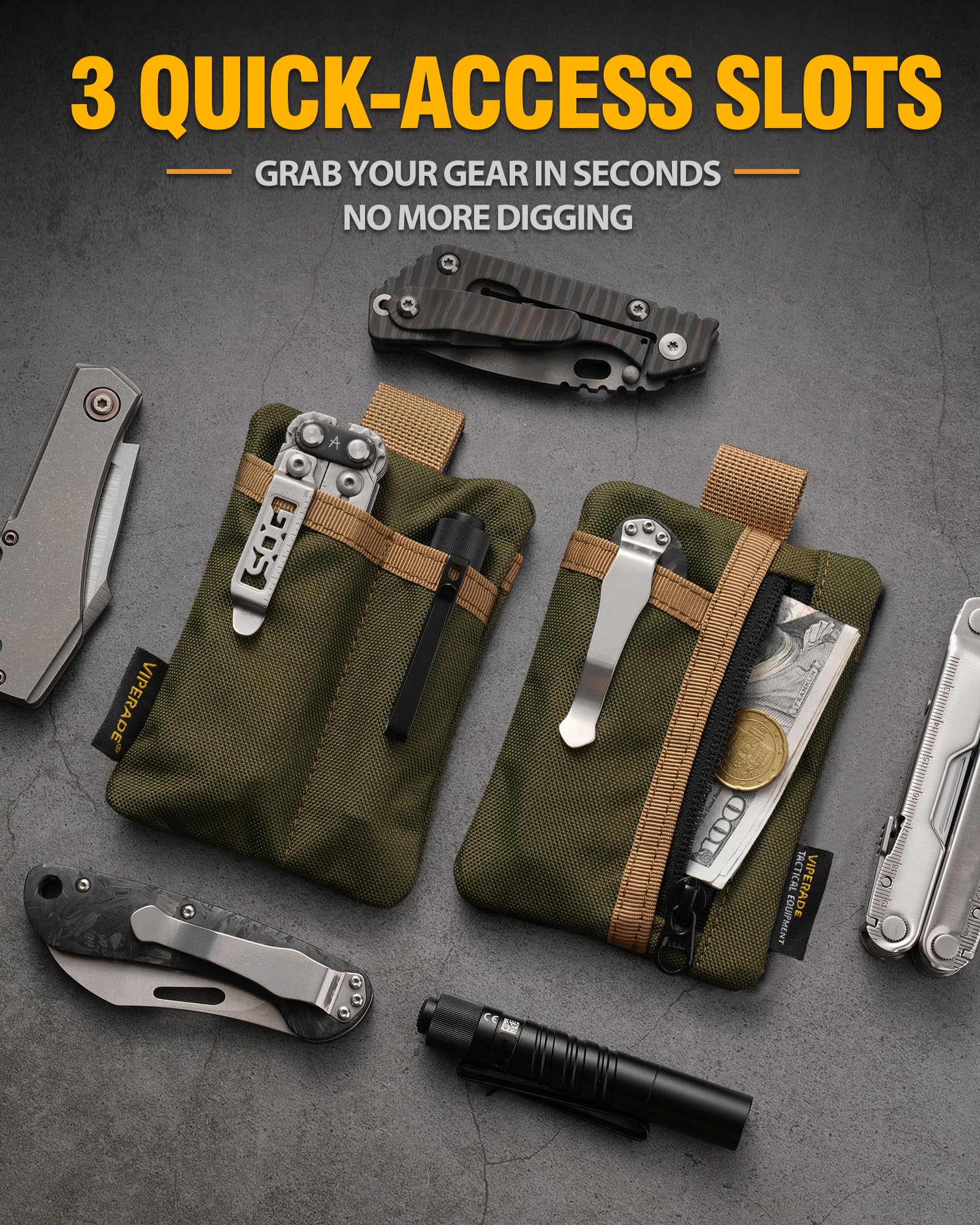VIPERADE VE29 Mini EDC Pouch Mini Taschen Organizer mit 4 Taschen,Kleine EDC Pocket Organizer Mini Multitool Tasche Schlüsseltasche Klein Herren Geldbörse Klein Rucksack-Zusatztasche