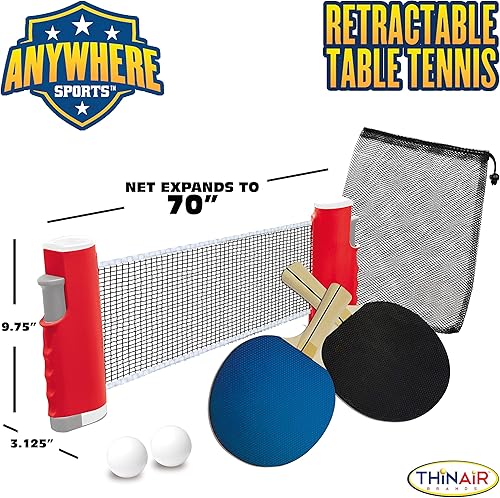 Miniatura 2 de Juego de tenis de mesa retráctil, portátil para fijar a cualquier mesa, incluye dos paletas, dos pelotas de ping pong y bolsa de almacenamiento de