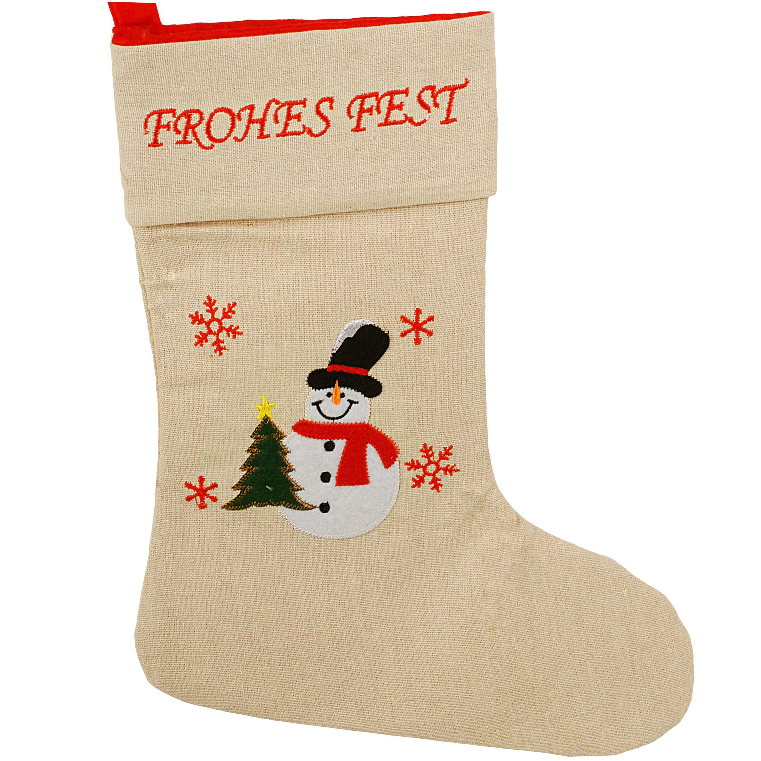 alles-meine.de GmbH 10 Stück XL - Weihnachtssocken & Weihnachtsstrümpfe - Frohes Fest - Schneemann - 38 cm - rot - zum Aufhängen - Nikolausstiefel - Nikolausstrümpfe/Weihnach..