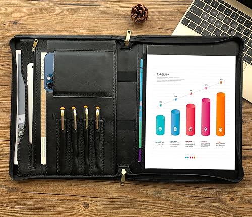 Miniatura 10 de Cartera de piel auténtica, con cremallera para hombres, carpeta de cuero para bloc de notas tamaño carta, cartera para mujeres, organizador