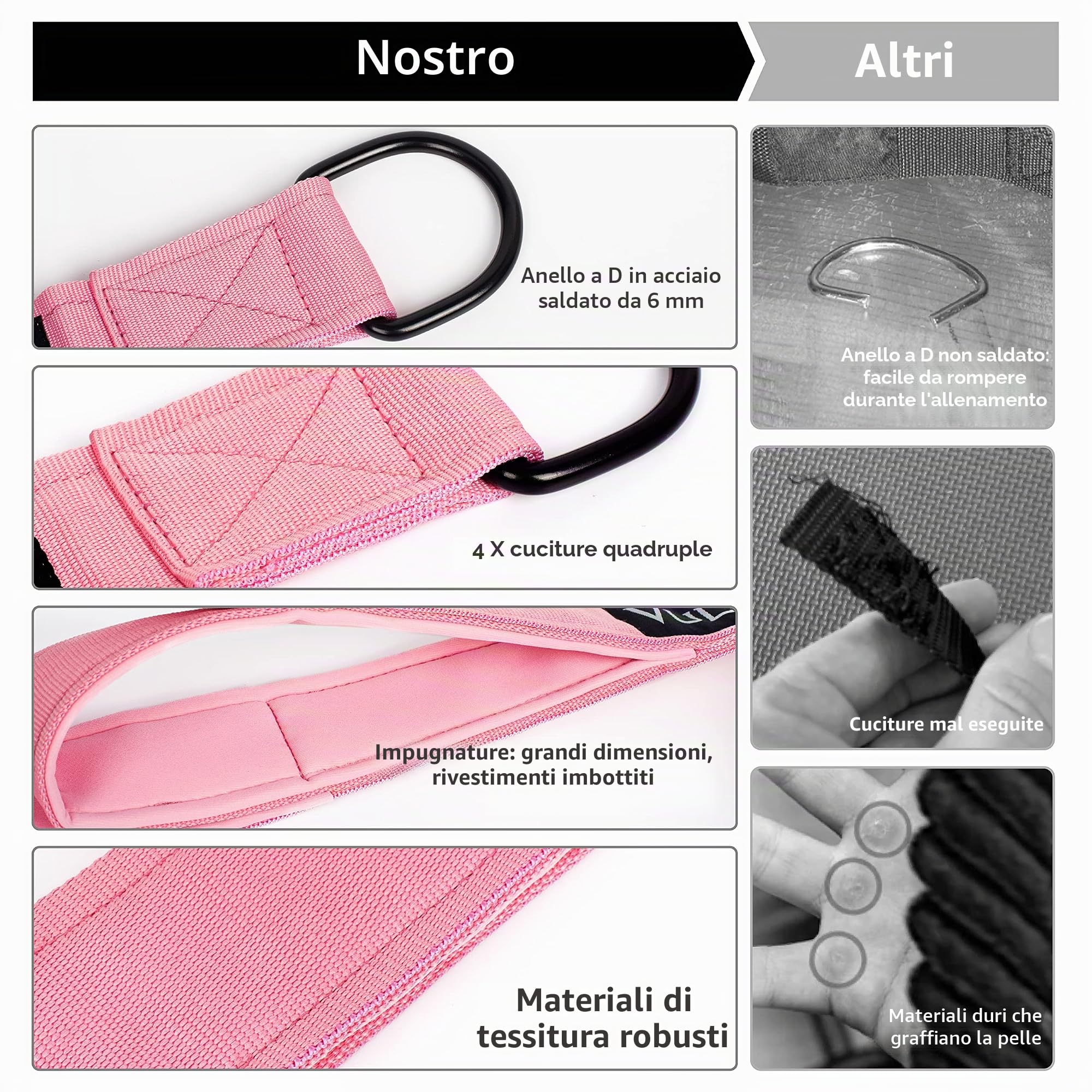 Vulken - Corda per tricipiti con Cavo, Due Misure in Una Corda Extra Lunga, Cinghie di Estensione per tricipiti, Attrezzatura da Palestra, Maniglie per Allenamento a casa per Bande di Resistenza.