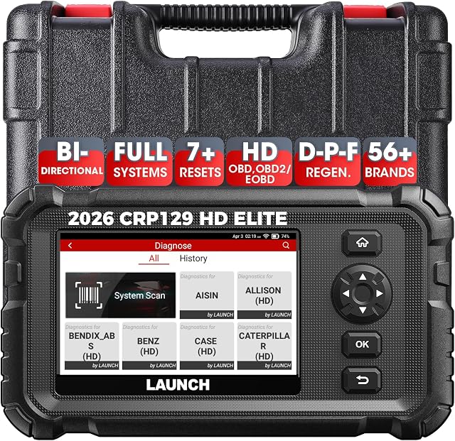 Launch CRP129 HD Heavy Duty Truck Scanner, Full System Diagnostic Diesel Scan Tool with D.P.F Regen, 7+ Resets, Speed Limit Adjust, Oil Reset for Cummins, Detroit, Isuzu, Volvo&More