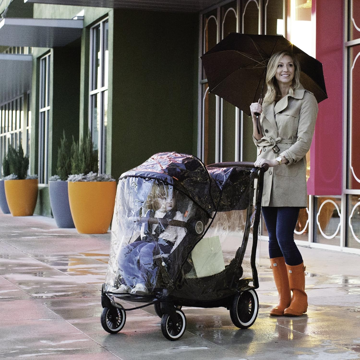 Austlen Entourage Stroller Rain Cover: Double & Tandem Stroller Raincover - Covers Infant, Baby, and Toddler During Travel to Protect from Wind & Rain