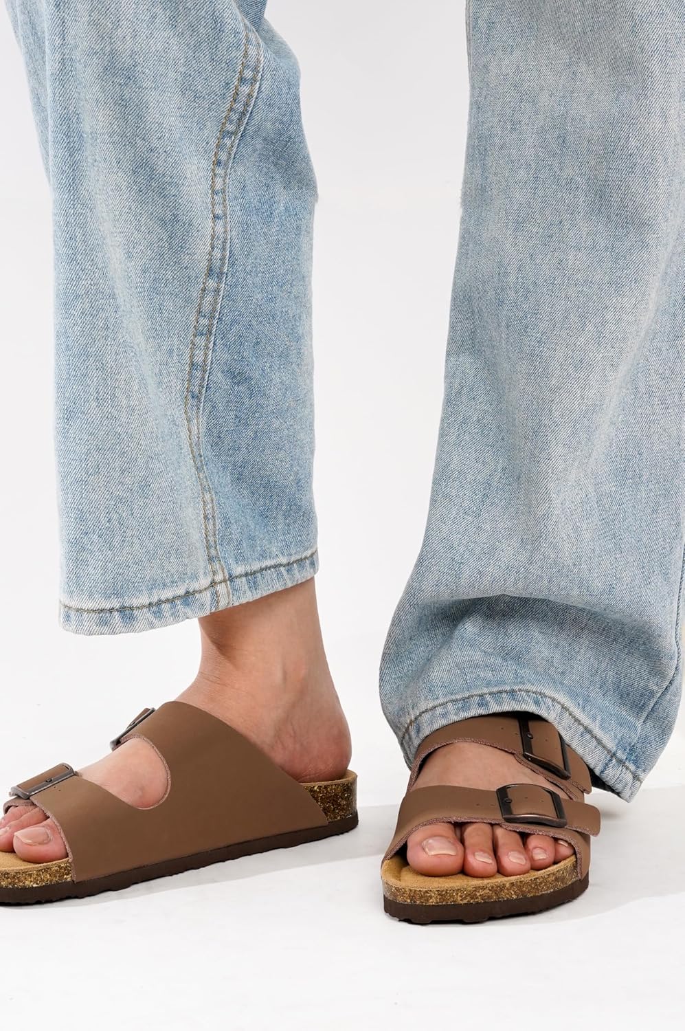 Project Cloud 100% Genuine Leather Flat Sandals For Women 2026 Cork Footbed Womens Sandals with Memory Foam and arch support Vacation Essentials Slides for Women Footwear (Venita) thumbnail