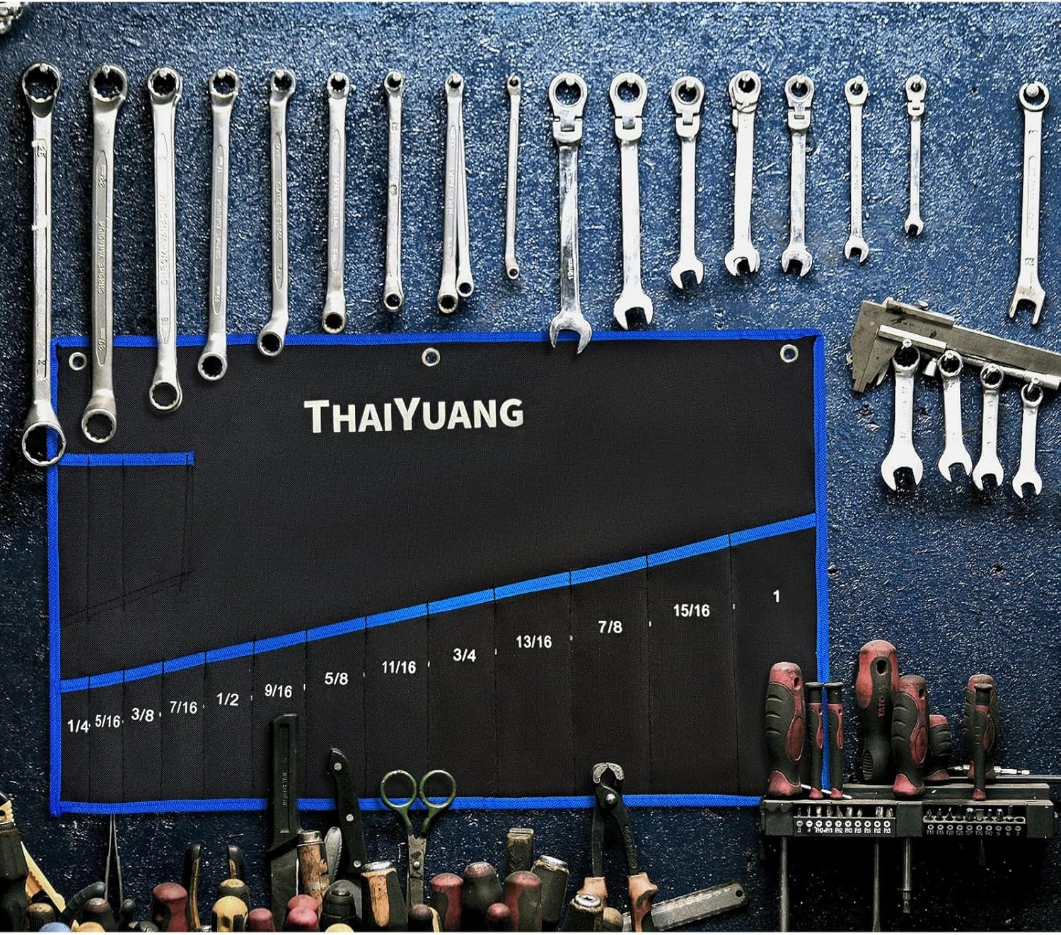 12-Pockets Metric 8-19mm Wrench Roll Up Pouch Standard Pockets Wrench Tool Bag Organizer (not including wrench)