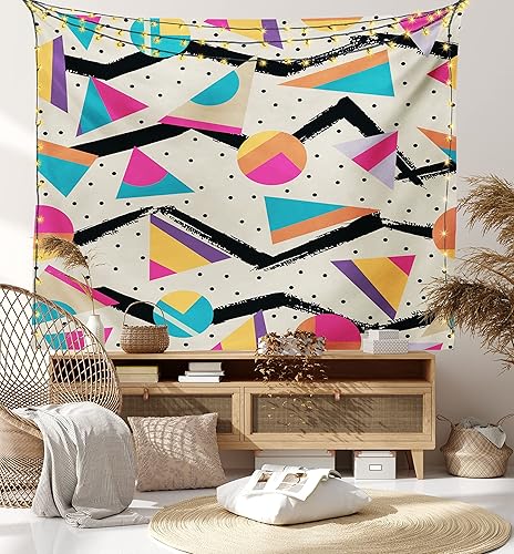 Miniatura 8 de Ambesonne Tapiz indie, estilo moderno de Memphis de los años ochenta, geométrico, abstracto, colorido, diseño de puntos, funky, para colgar en la