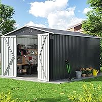 DAUSOLA 8x12 Metal Outdoor Storage Shed - Galvanized Steel Garden Tool Shed with Reinforced Frame, Lockable Doors, Grey