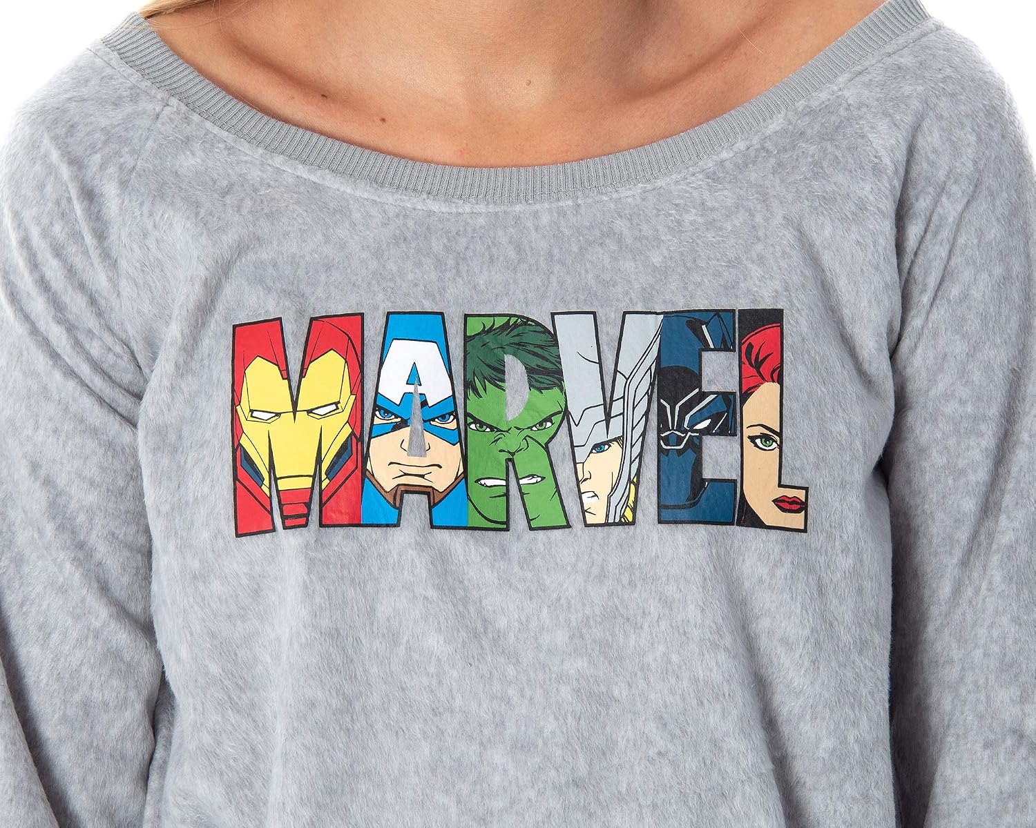 Marvel Comics Women's Avengers Heroes Fleecy Soft Long Sleeve Pullover Pajama Sleep Shirt Top