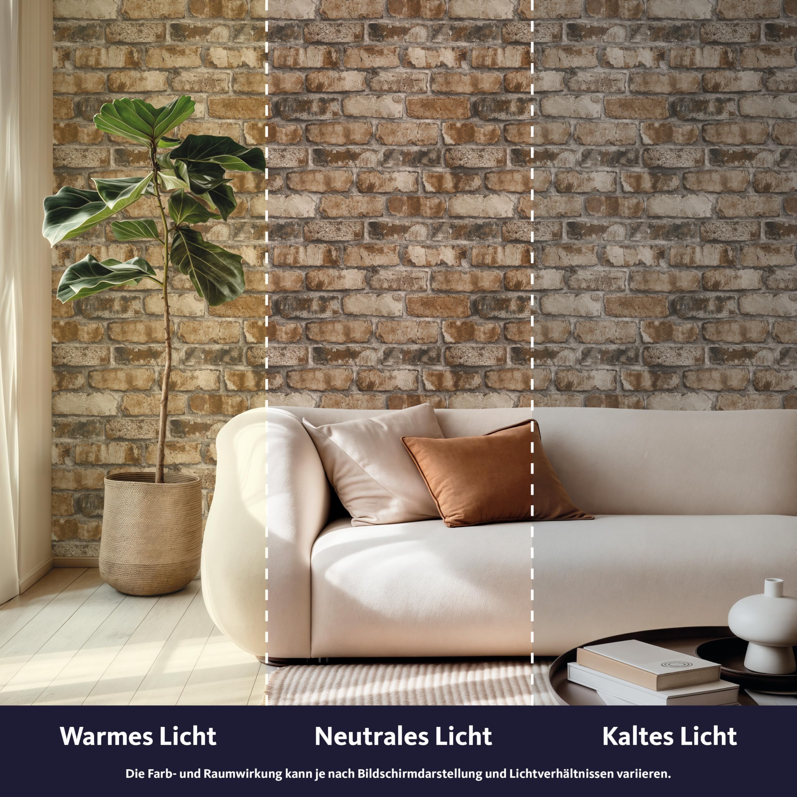 Rasch Selbstklebende Tapete Backstein Clayton - Strukturierte Vliestapete Steinoptik, Mauerwerk in Braun Beige - Einfaches Anbringen ohne Kleister mit tesa-Klebetechnologie - 6,00m x 0,53m