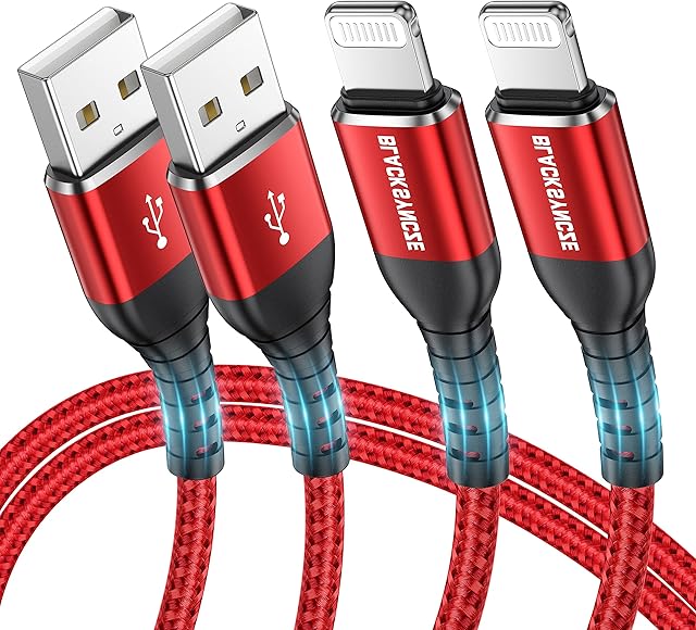 BLACKSYNCZE iPhone Charger Cable, [MFi Certified] 2Pack 2M/6.6FT Lightning Cable Nylon Braided Fast Charging Cable Lead Compatible with iPhone 11 12 13 Pro Max Mini XR XS X 8 7 6 Plus and more, Red