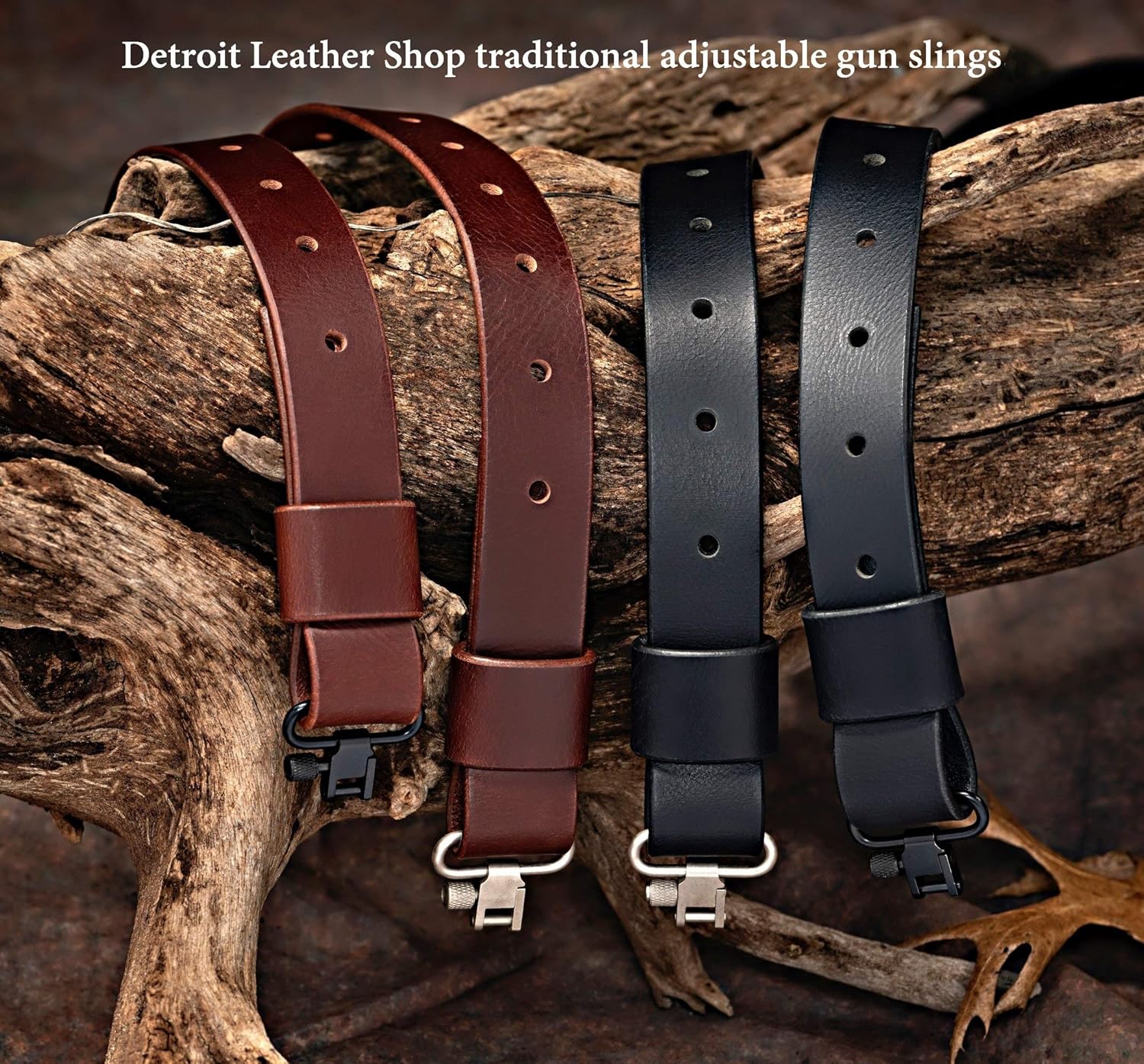 Rifle Sling Brown Buffalo Leather Silver Finish Hardware (Model G)