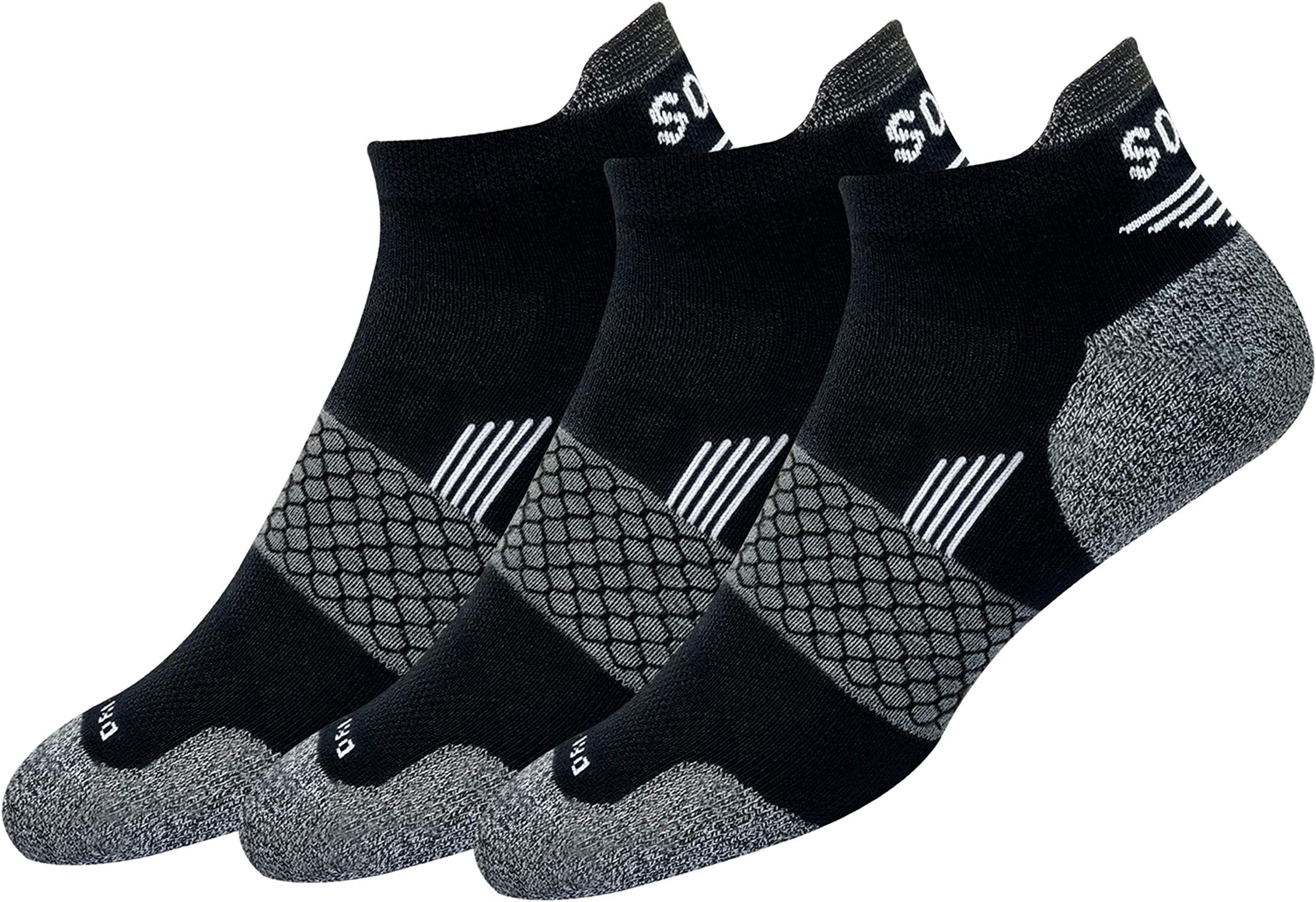 SOXCO Activewear Sports Tab Hex-Comb Zoned Cushion Ankle Socks Men and Women, Pack of 3, (Free Size)