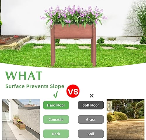 Miniatura 8 de Cama de jardín elevada con patas (31 x 16 x 31 pulgadas), maceta elevada de madera maciza para exteriores Marrón