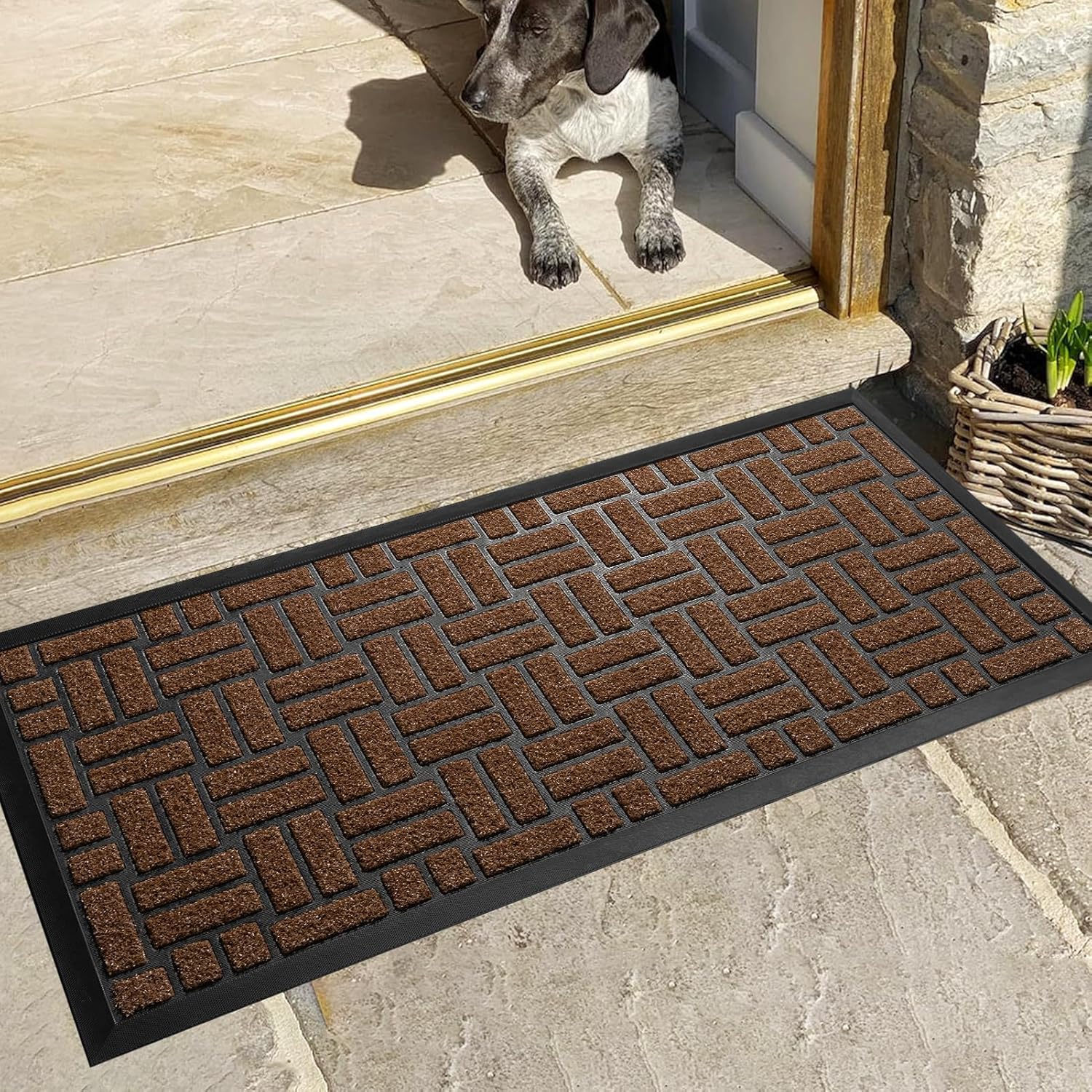 MATALL Outside Door Mat - 36x17 Inches Brown Welcome Matt, Indoor and Outdoor Dirt Trapper Door mat for Office Doorway, Patio, Porch, or Deck