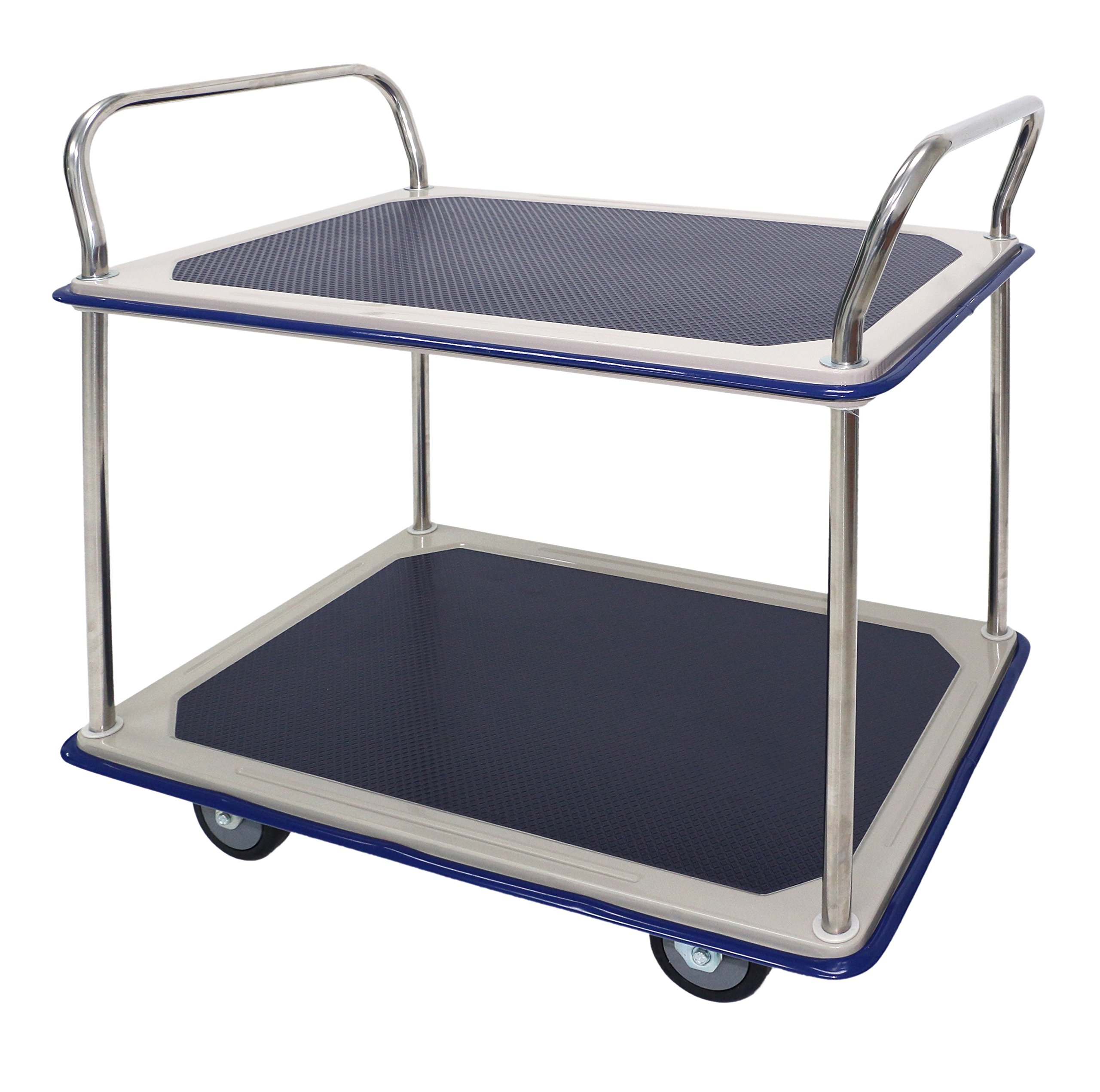 TW-220 Etagenwagen, verchromt, 2 Etagen, LxBxH: 914 mm x 610 mm x 950 mm, Tragfähigkeit 370 kg, Edelstahl/Blau