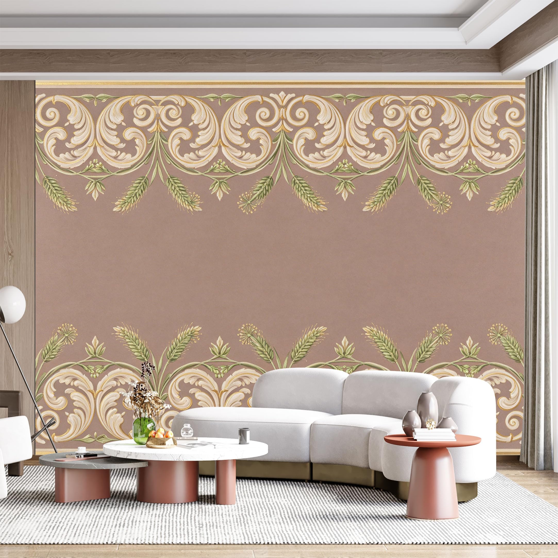 Custom Size Wall Mural Vintage Floral Wheat Botanical Baroque Pattern SelfAdhesive Wall Fabric Removable for Home Office Decor
