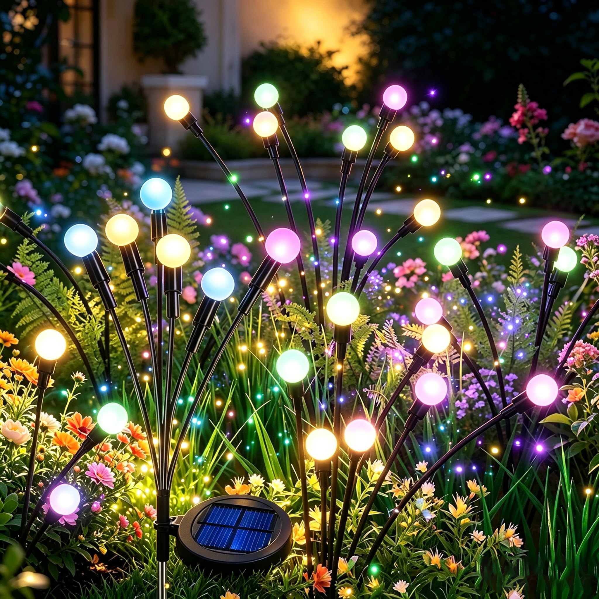 Innvist 2 Pack Solar Firefly Lights Outdoor Garden, 8-Head Solar Swaying Garden Lights with 2 Modes, Multicolor Firefly Lights Solar Outdoor IP65 Waterproof for Pathway, Yard, Patio, Fence Ornament