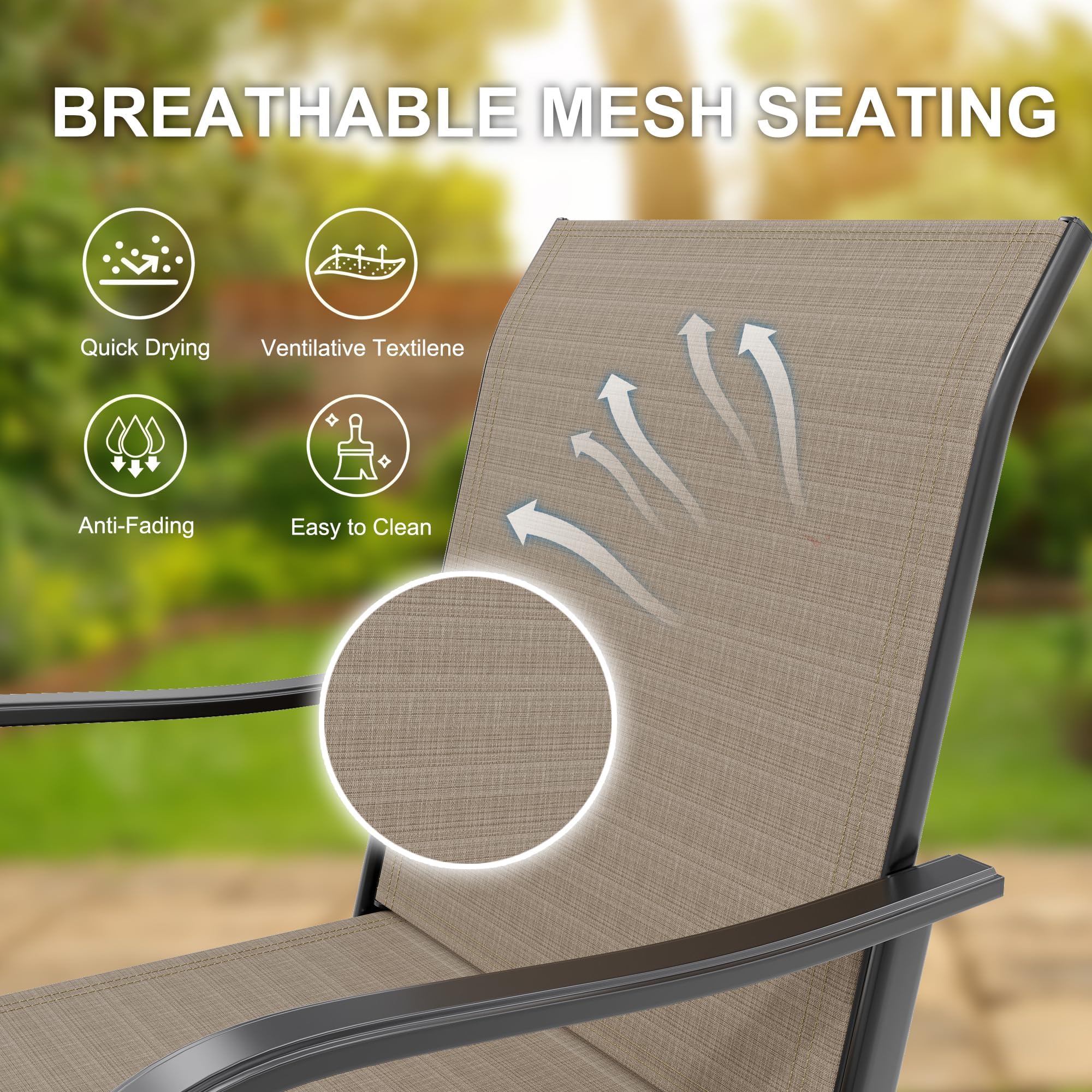 Garvee Ensemble De Bar De Jardin, Table Haute Carrée en Verre Trempé, Tabourets Pivotants, Mobilier Extérieur Résistant Intempéries, Idéal pour Terrasse, Balcon, Jardin, Piscine