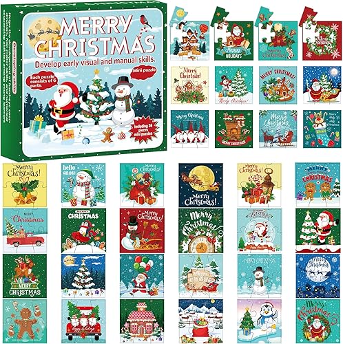 Paquete de 36 rompecabezas de Navidad para niños, mini rompecabezas de fiesta de Navidad, rompecabezas de papel de feliz Navidad, regalos para