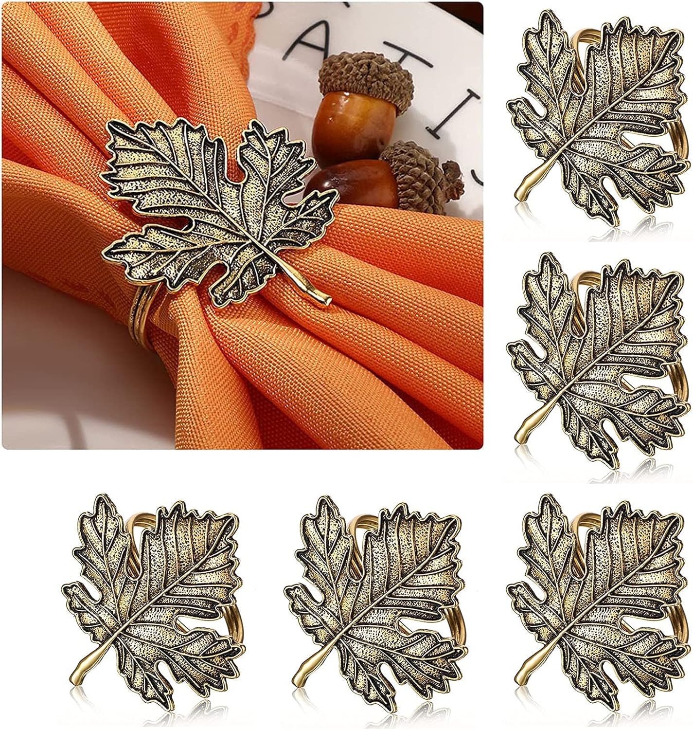 Fall Napkin Rings Set of 6 Maple Leaf Napkin Rings