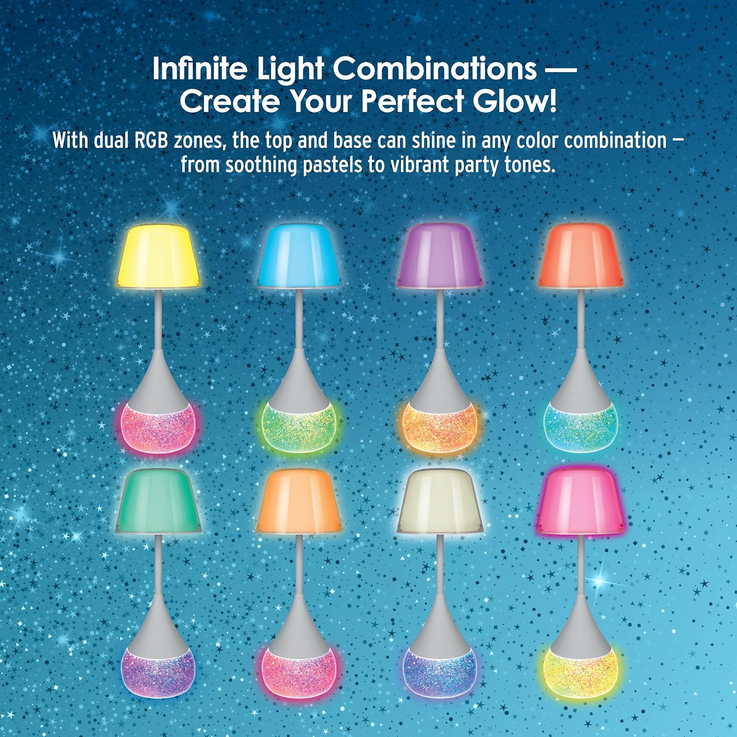 LED Table Lamp for Bedroom, RGB Color Changing Desk Lamp with Glitter Base, Adjustable Brightness 3000K-6500K 2W 200LM, USB Powered Nightstand Lamp with Type-C Cable, Silver Water Effect