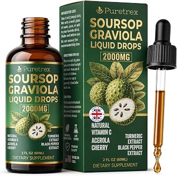 Soursop Graviola Liquid Drops 2000mg, Alcohol Free, 60mL 2 fl oz