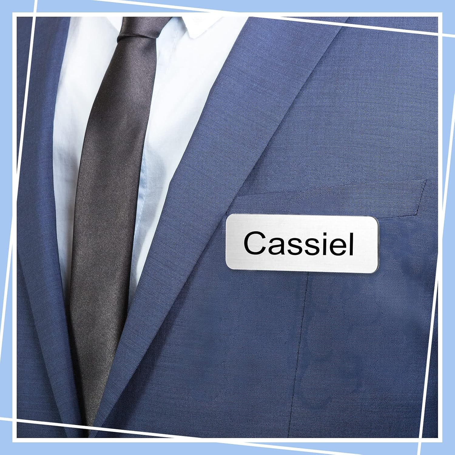 Breling 100 Pieces Name Tags with Pins 1 x 3 Inches Blank Name Tags Reusable ID Badge Holders with Clip for Office Workers Students Employee Custom(Silver and Black) - Image 6