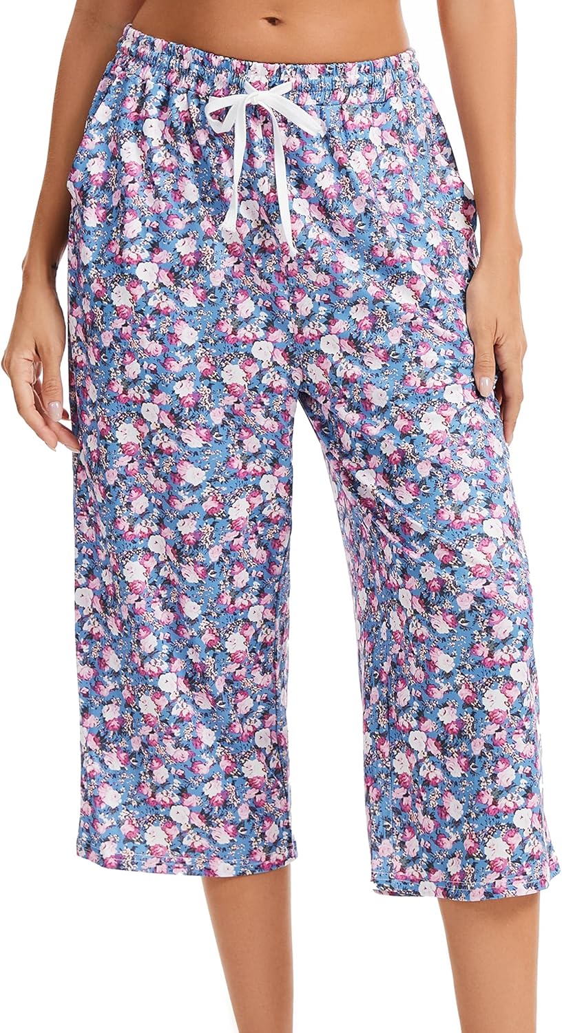 Women Pajama Pants Capri Cotton Sleep Lounge Pj Bottoms with Pockets