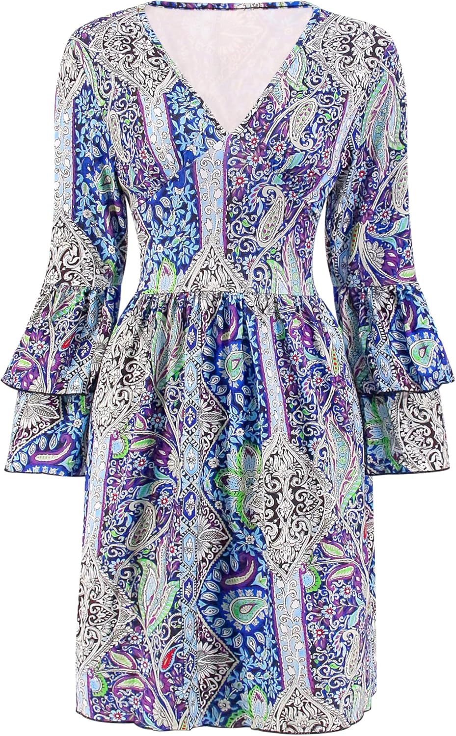 Giovacker Women's African Print Deep V-Neck High Waist Bohemian Maxi Long Dress - Image 5