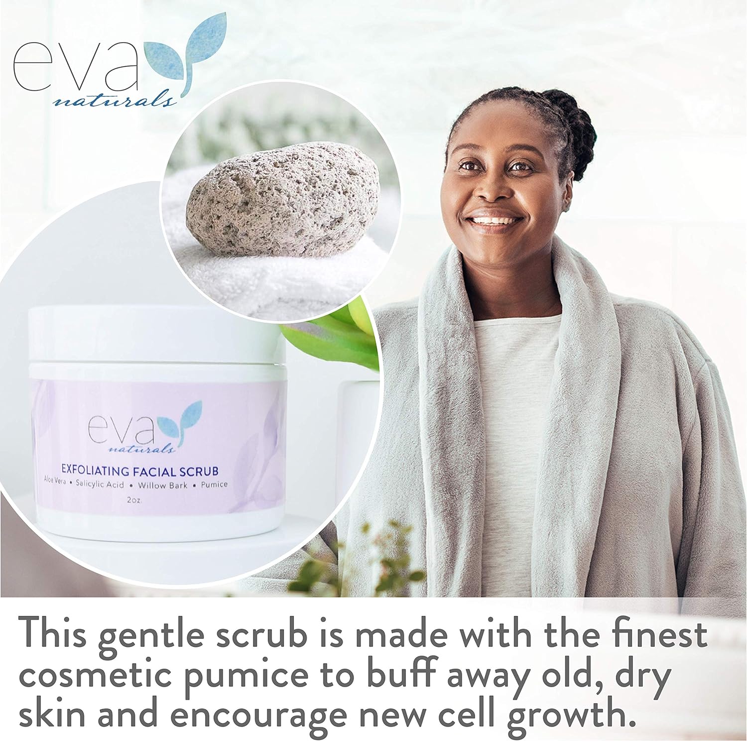 Eva Naturals Microdermabrasion Facial Scrub - Exfoliating Face Mask With Aloe, Willow Bark & Salicylic Acid To Improve Acne Scars, Wrinkles & Blackheads - Deeply Moisturizing Face Exfoliator - 2 Oz : Beauty & Personal Care