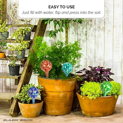 Miniatura 3 de Blazin ' Bison - Globos de riego para plantas de interior, bombillas automáticas de agua, globo de agua aguamarina, vidrio decorativo soplado a