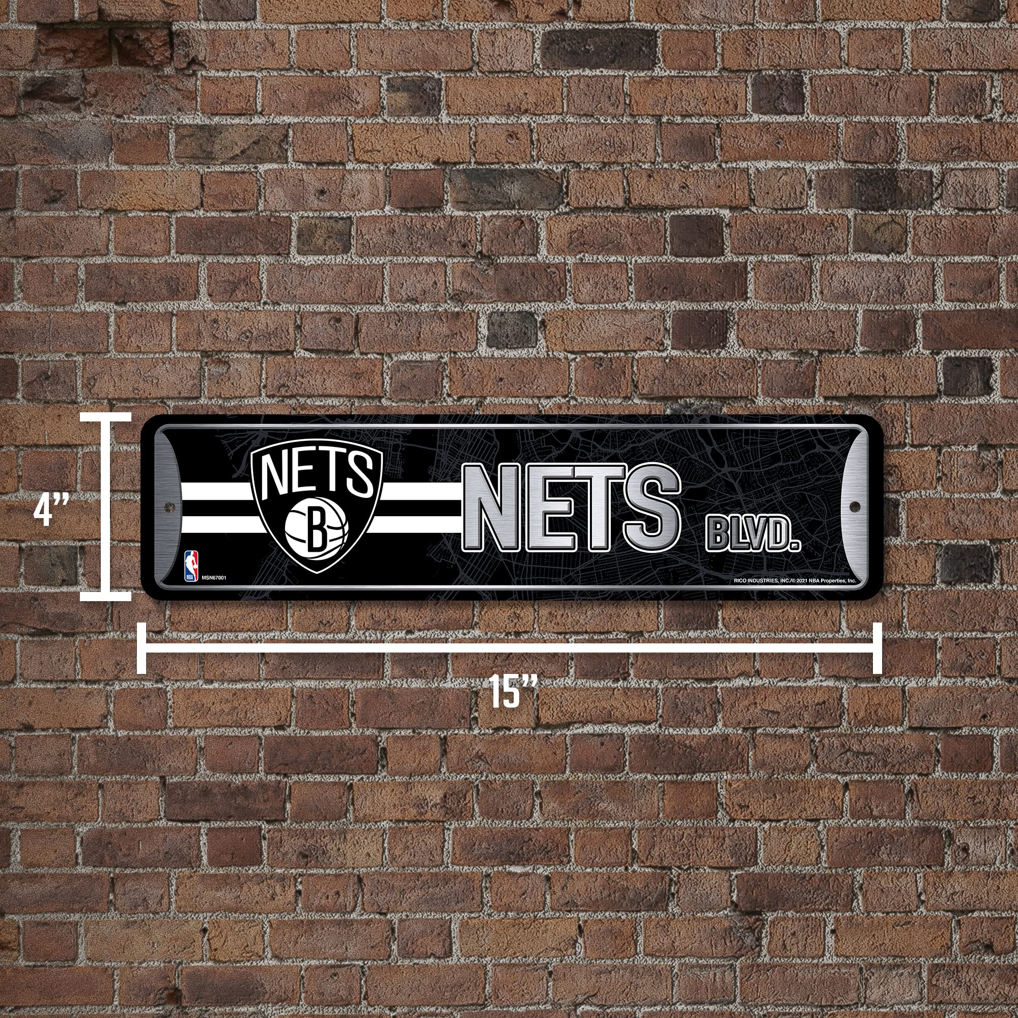 Rico Industries NBA Brooklyn Nets Cartel de Calle de Metal 4x15 Pulgadas Decoración Hogar