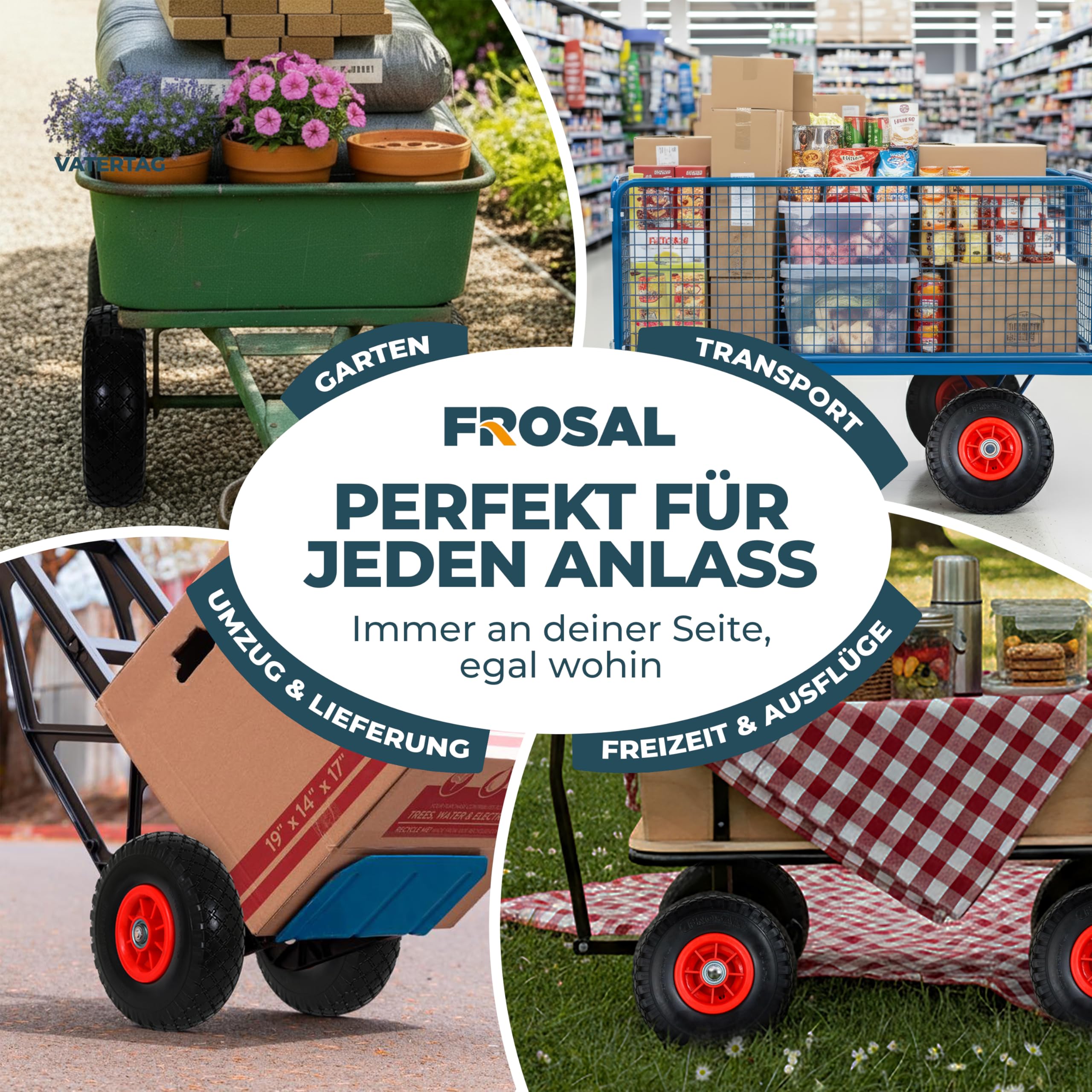 FROSAL Sackkarrenrad PU Rad Sackkarre 260 mm 3.00-4 | 20 mm Achse | Kugellager | Vollgummi | Ersatzrad Bollerwagen pannensicher | Reifen (2)