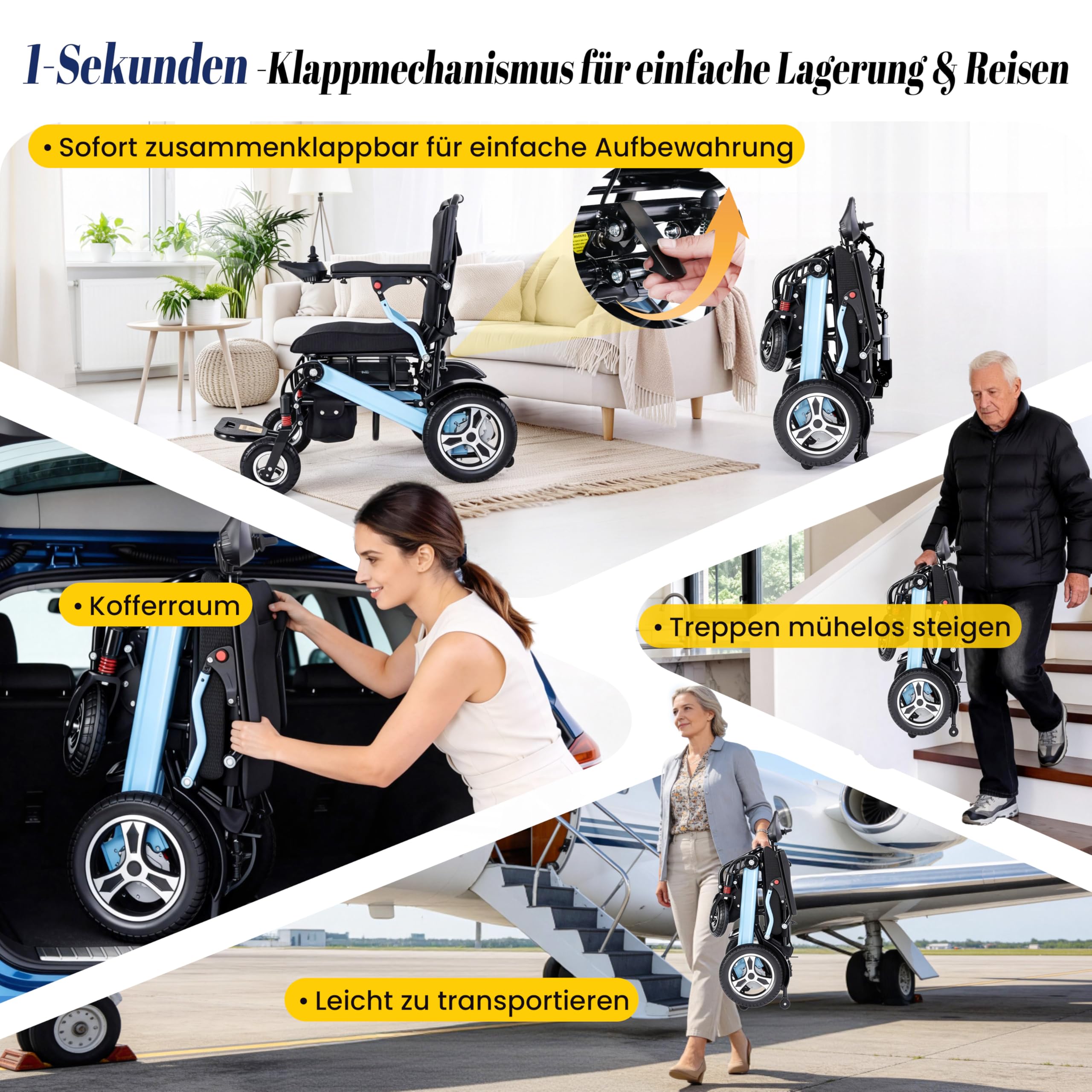 48+ KM Fauteuil roulant électrique, pour adulte, puissance du moteur : 700 W, 150 kg, largeur d'assise : 52 cm, léger, pliable, avec 2 batteries Li-ion de 12 AH, avec lumière LED, sac à dos