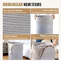 Vista 2 de Cesta de lavandería jumbo de 90 L, 17 x 17 x 24 pulgadas, cesta de lavandería tejida extra grande para almacenamiento de mantas, canasta alta