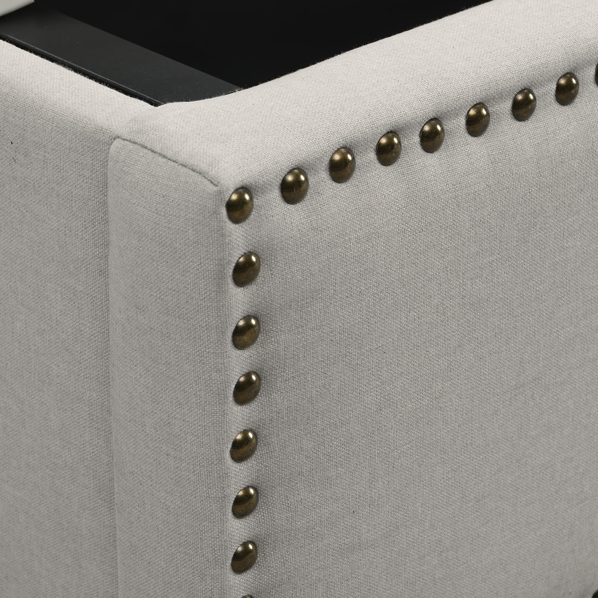 Azkoeesy Letto Matrimoniale Imbottito 180x200 cm con Contenitore, Cassone Idraulico, Doghe in Legno, Decorazione a Rivetti e Bottoni, Rivestimento in Lino, Grigio Chiaro