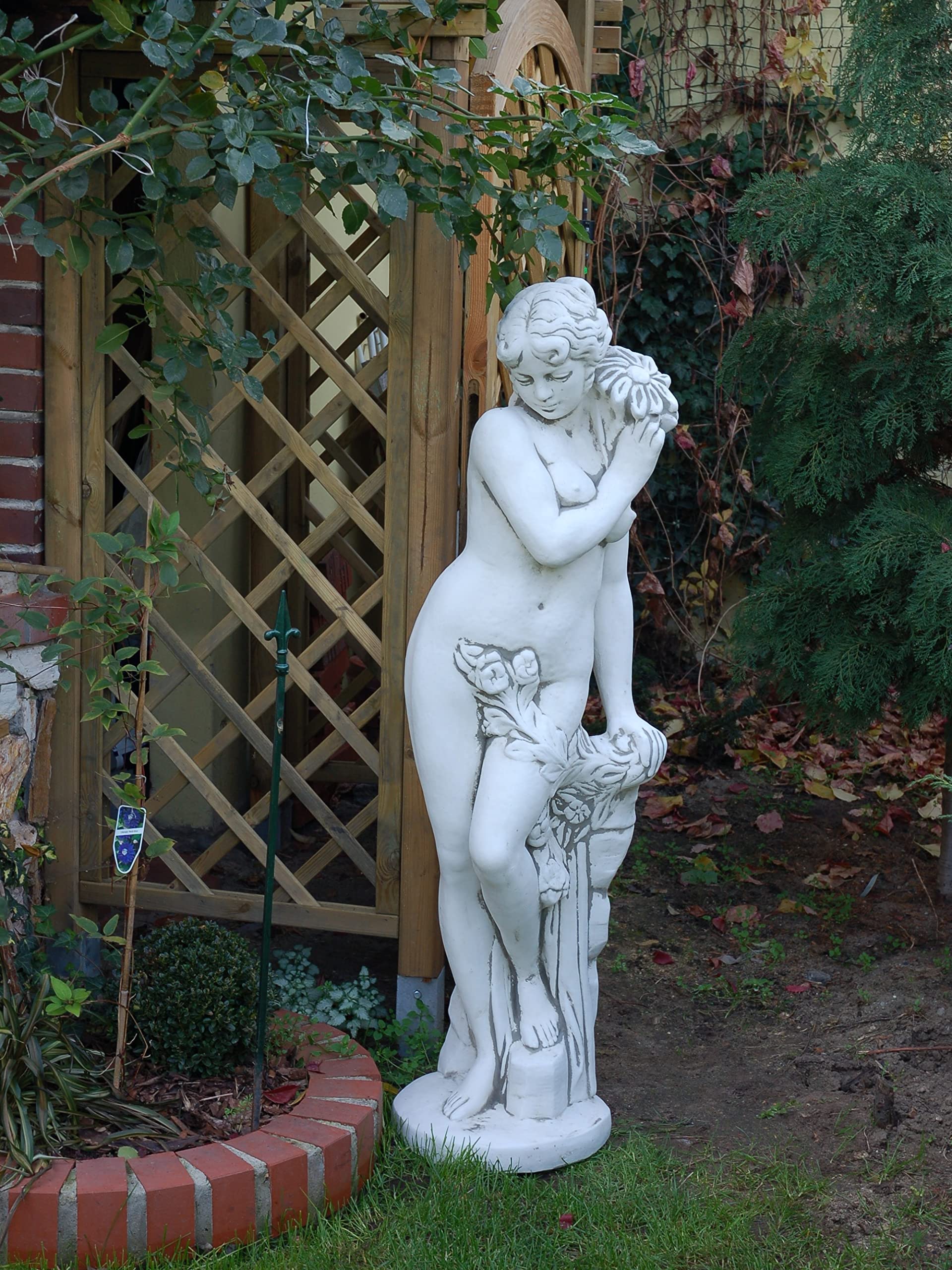 gartendekoparadies.de Statue der Venus mit Wasserlauf, Steinfigur, Weißbeton Steinguss, Grau, Frostsicher für Außenbereich, H. 141 cm, 125 kg