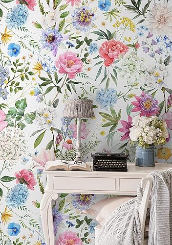 Miniatura 4 de Murwall Pink Floral Wallpaper Watercolor Wildflower Blossom Wall Mural