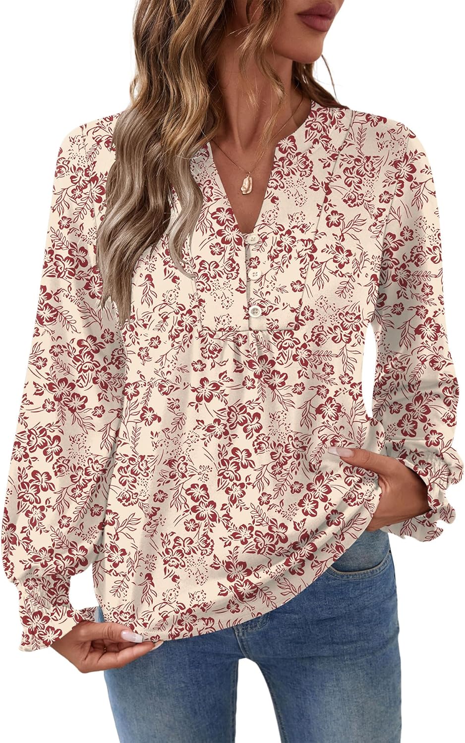 Ivicoer Womens Tops Long Sleeve Shirts for Women V Neck T Shirts Blouses for Women Dressy Casual - Image 2