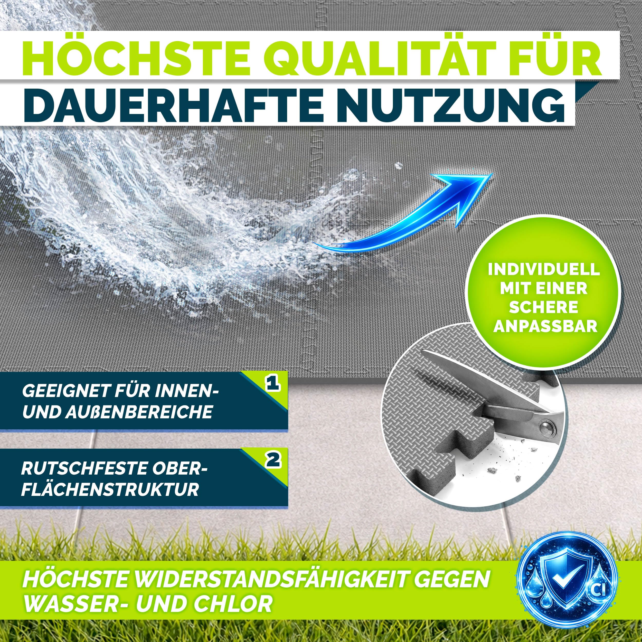 tillvex® Pool Bodenschutzmatte 8 Stück 62,5x62,5cm | Unterlegmatte 1 cm Dicke für Pool Planschbecken & Whirlpool | Poolmatte Bodenmatte Outdoor | Poolunterlage Bodenschutz Matten wärmeisolierend