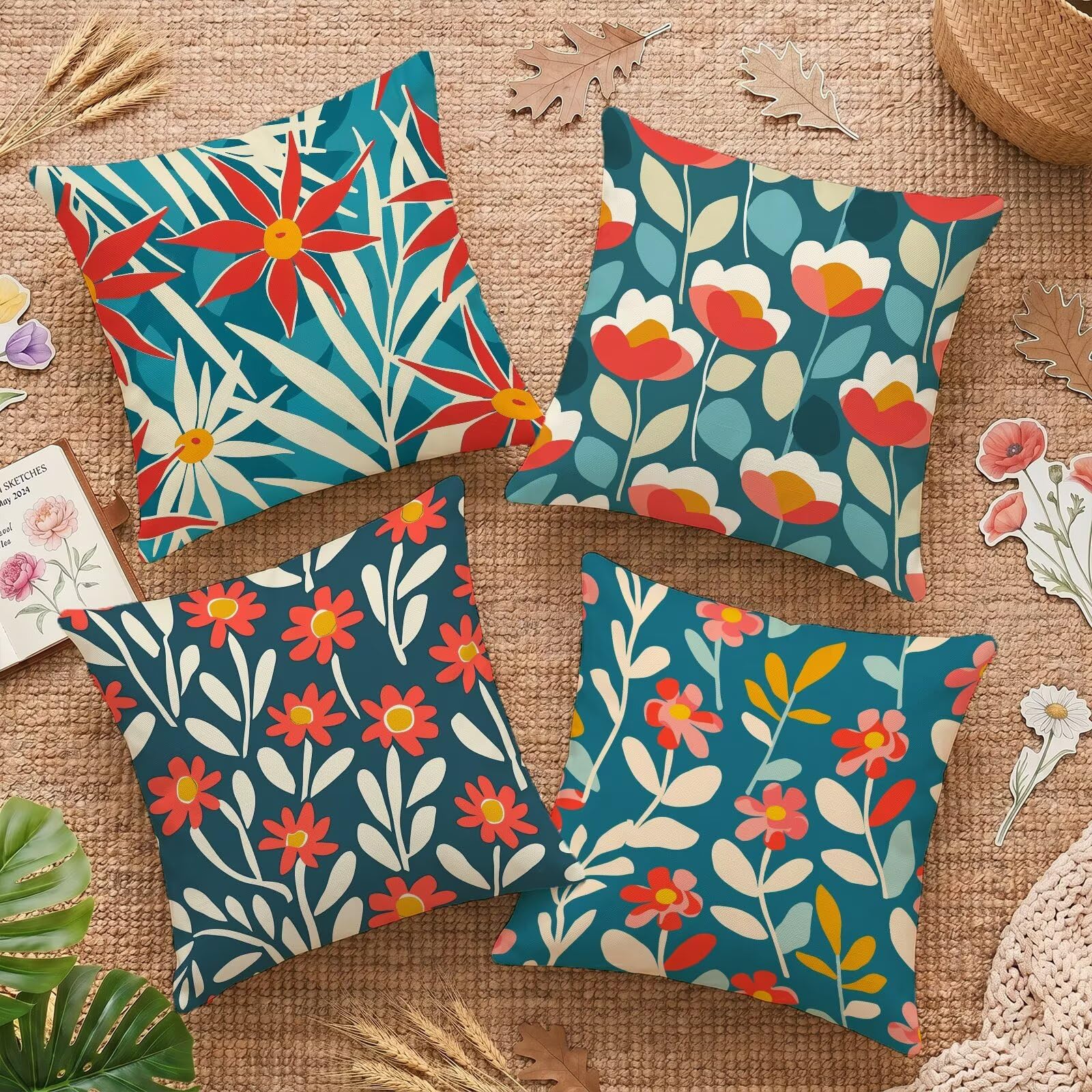 Housses de coussin 50x50cm velours fleur canapé salon de jardin fauteuil