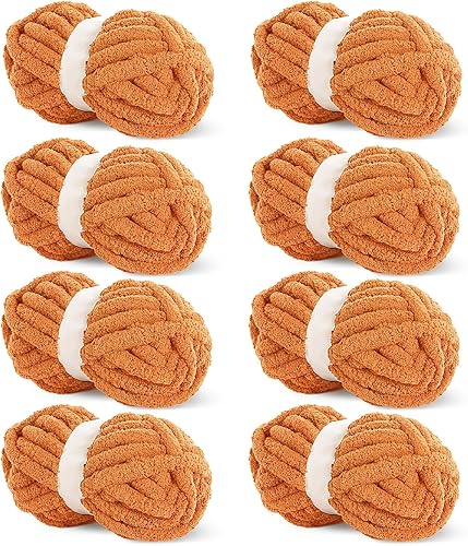 Vista 18 de HOMBYS Hilo de felpilla grueso y voluminoso para tejer a mano, hilo grueso y esponjoso para tejer a mano, hilo de felpa suave, paquete de 8